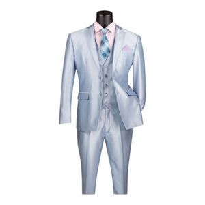 MEN'S VINCI 3 PIECE SLIM FIT SUIT ICE BLUE SATIN LOOK FABRIC. SV2D-1